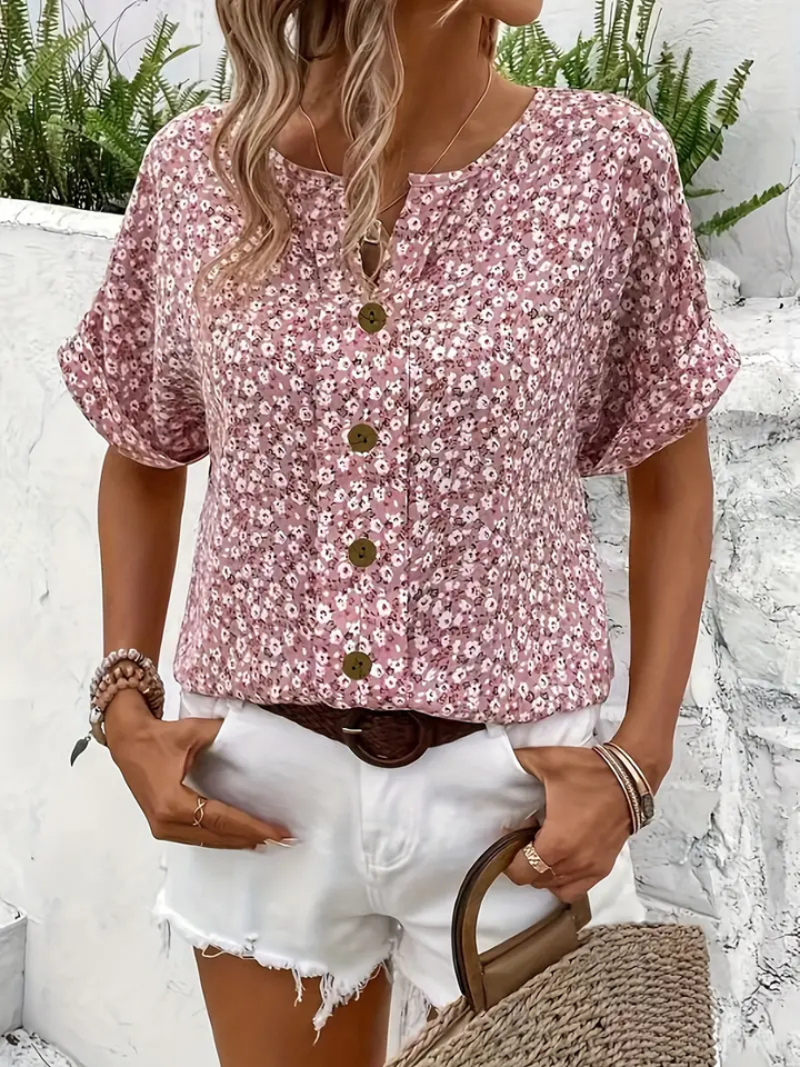 Saskia | Floral Button-Front Short-Sleeve Blouse