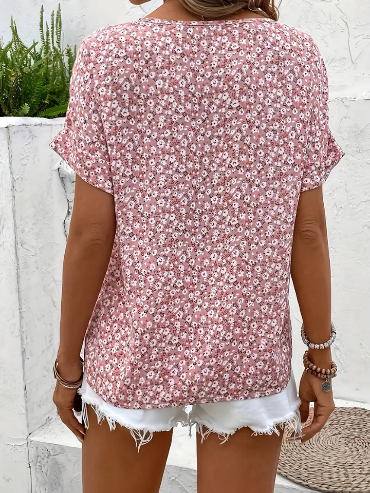 Saskia | Floral Button-Front Short-Sleeve Blouse