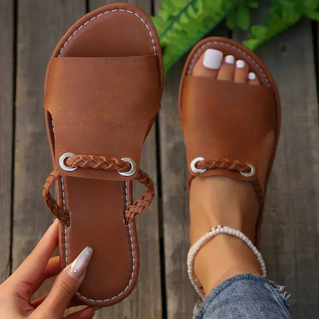 Luna | Women's Sandals Braided Strap Open Toe Flat Sole Summer Casual Sandals