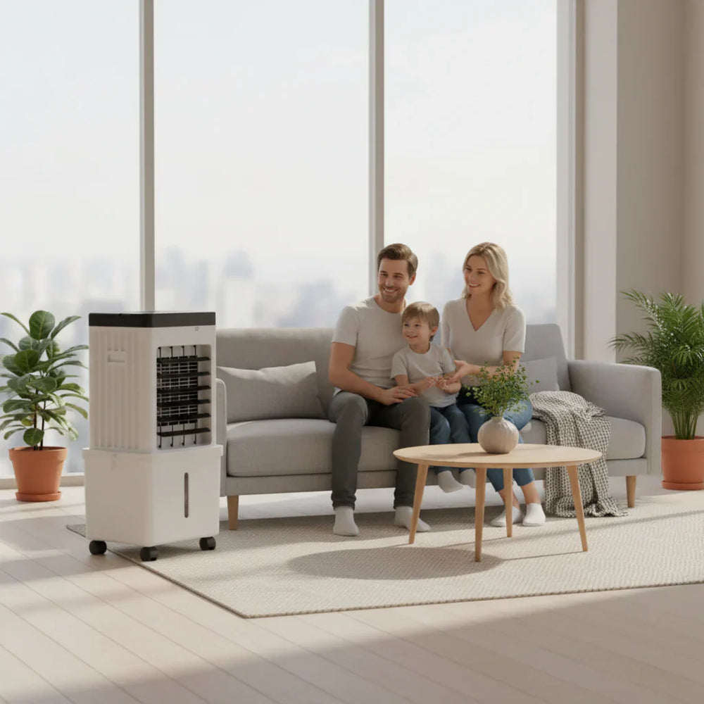 Air Cooler Mobile 3-in-1 Without Exhaust Hose White Bedroom Living Room Fan Humidifier Air Purifier Ice Cubes Cooling | Sansoti