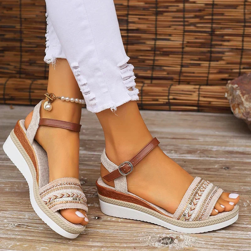 Olivia | Women's Sandals Woven Detail Open Toe Padded Footbed Summer Casual Sandals
