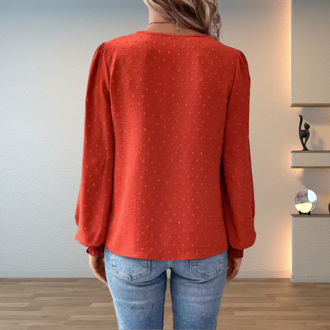 Xanthe | Polka-Dot Smocked V-Neck Blouse