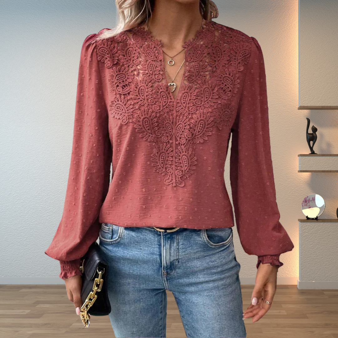 Xanthe | Polka-Dot Smocked V-Neck Blouse