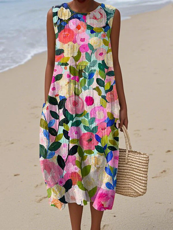 Lolita | Women's Midi Dress Floral Print Sleeveless Relaxed Fit Summer Casual Dress