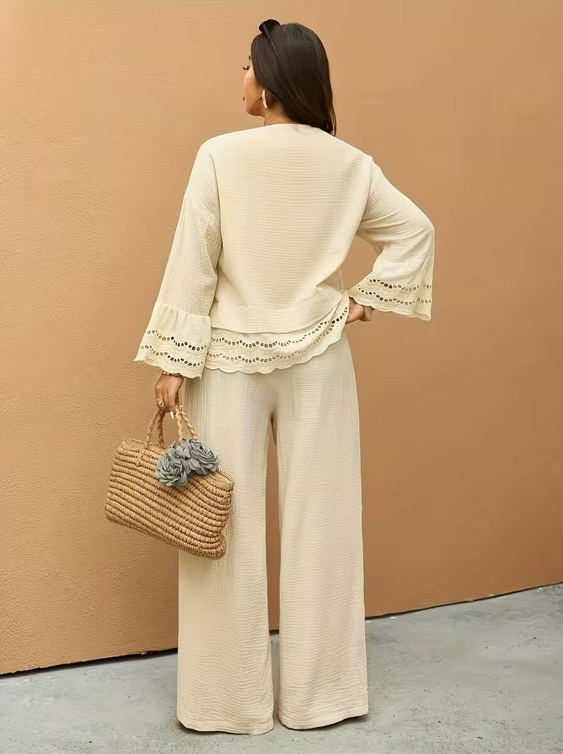 Women's Long-Sleeve Blouse and Trousers Set