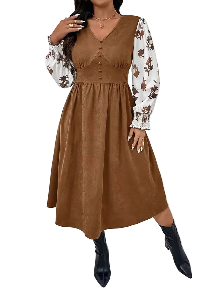 Women's Long-Sleeved Midi Dress with Print