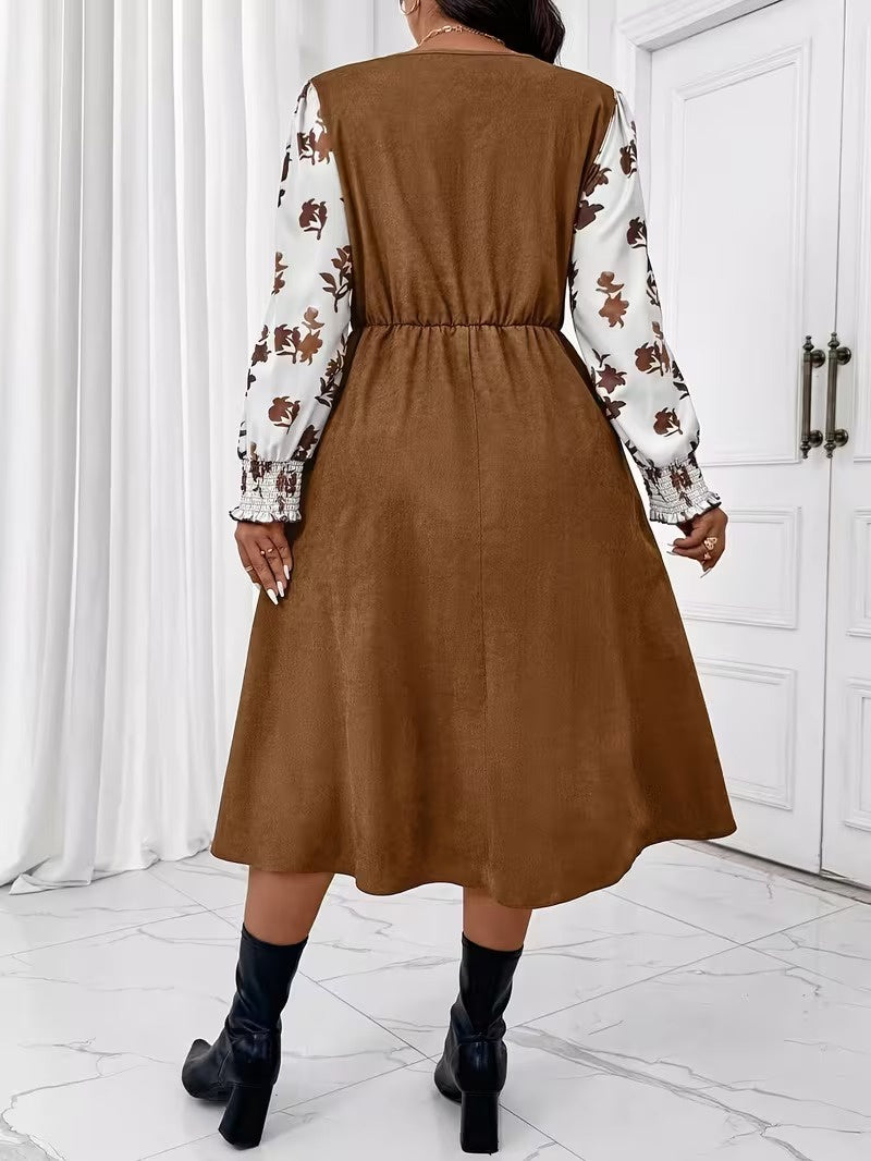 Women's Long-Sleeved Midi Dress with Print
