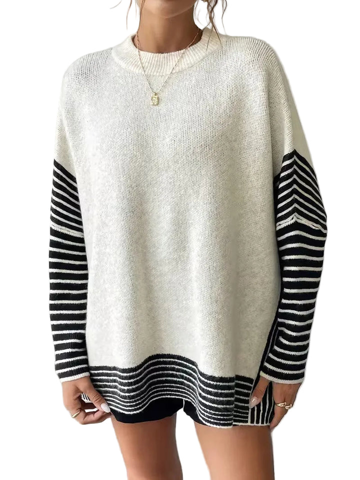 Women's Long-Sleeved Striped Crewneck Sweater