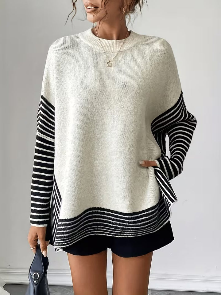 Women's Long-Sleeved Striped Crewneck Sweater