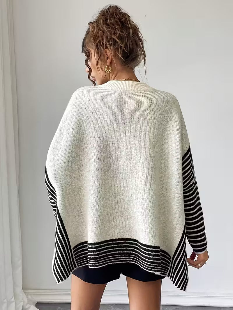 Women's Long-Sleeved Striped Crewneck Sweater