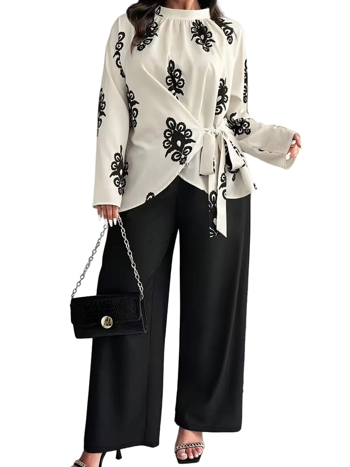 Women's Printed Top and Wide-Leg Trousers Set