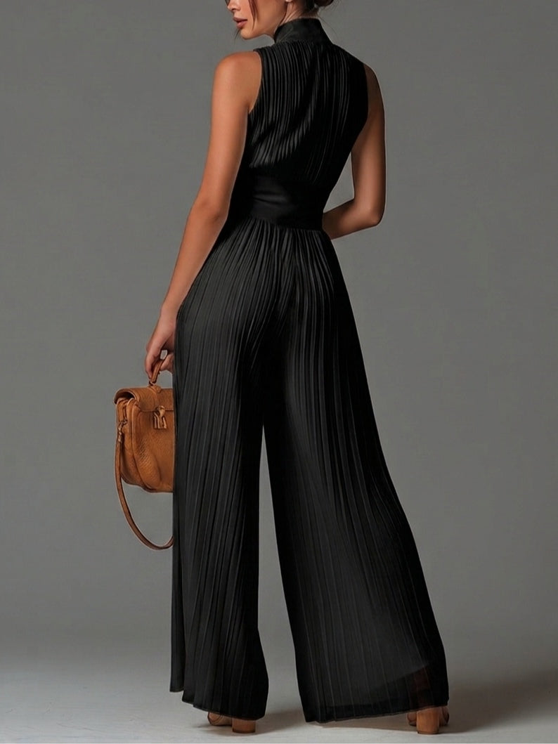 Indira | Pleated V-Neck Jumpsuit