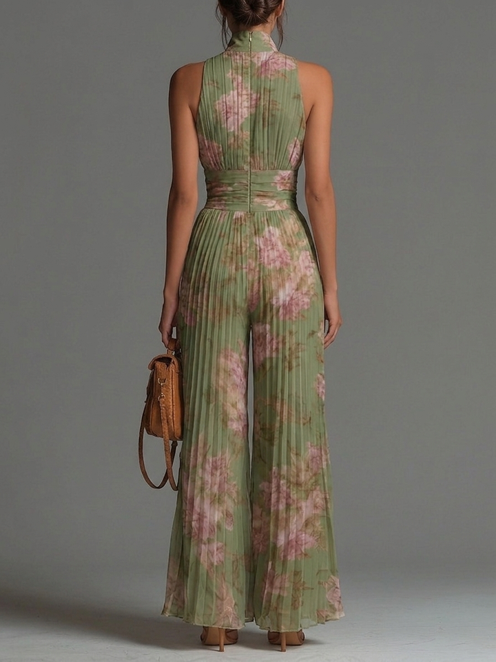 Verena | Floral Pleated V-Neck Jumpsuit
