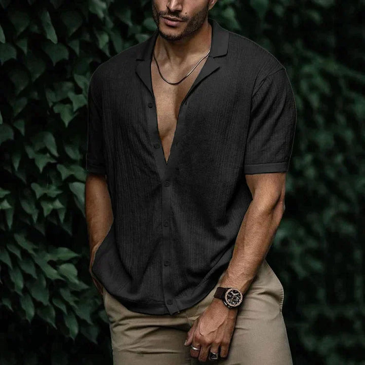 Dominic | Printed Button-Front V-Neck Summer Shirt