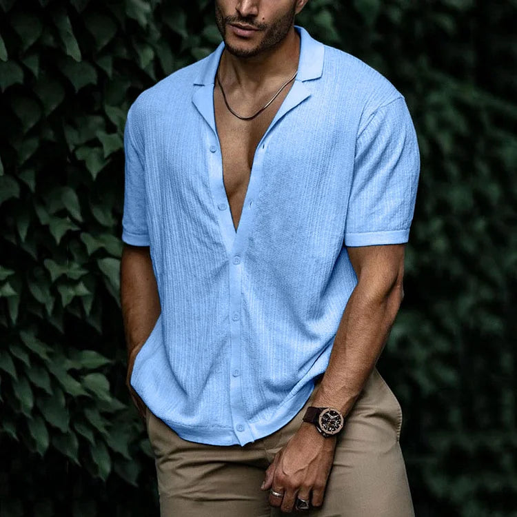 Dominic | Printed Button-Front V-Neck Summer Shirt