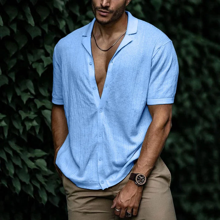 Dominic | Printed Button-Front V-Neck Summer Shirt