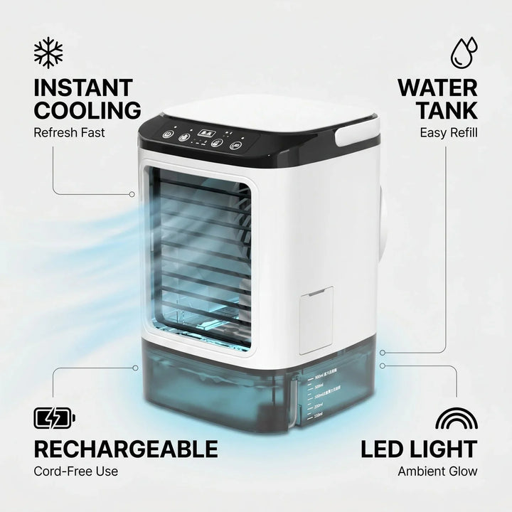 Portable Air Conditioner Fan Bladeless Misting Cooler Ice Box USB Desk