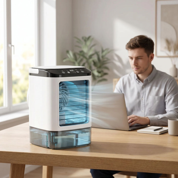 Portable Air Cooler | 3-in-1 Personal Air Cooler with Humidifier & Rechargeable Battery | Compact Cooling Fan with LED Light