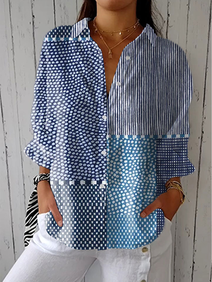 Martha | Women's Blouse Ocean Patchwork Print Relaxed Fit Summer Casual Top