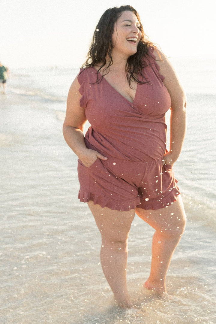 Olwen | Pleated V-Neck Swimsuit