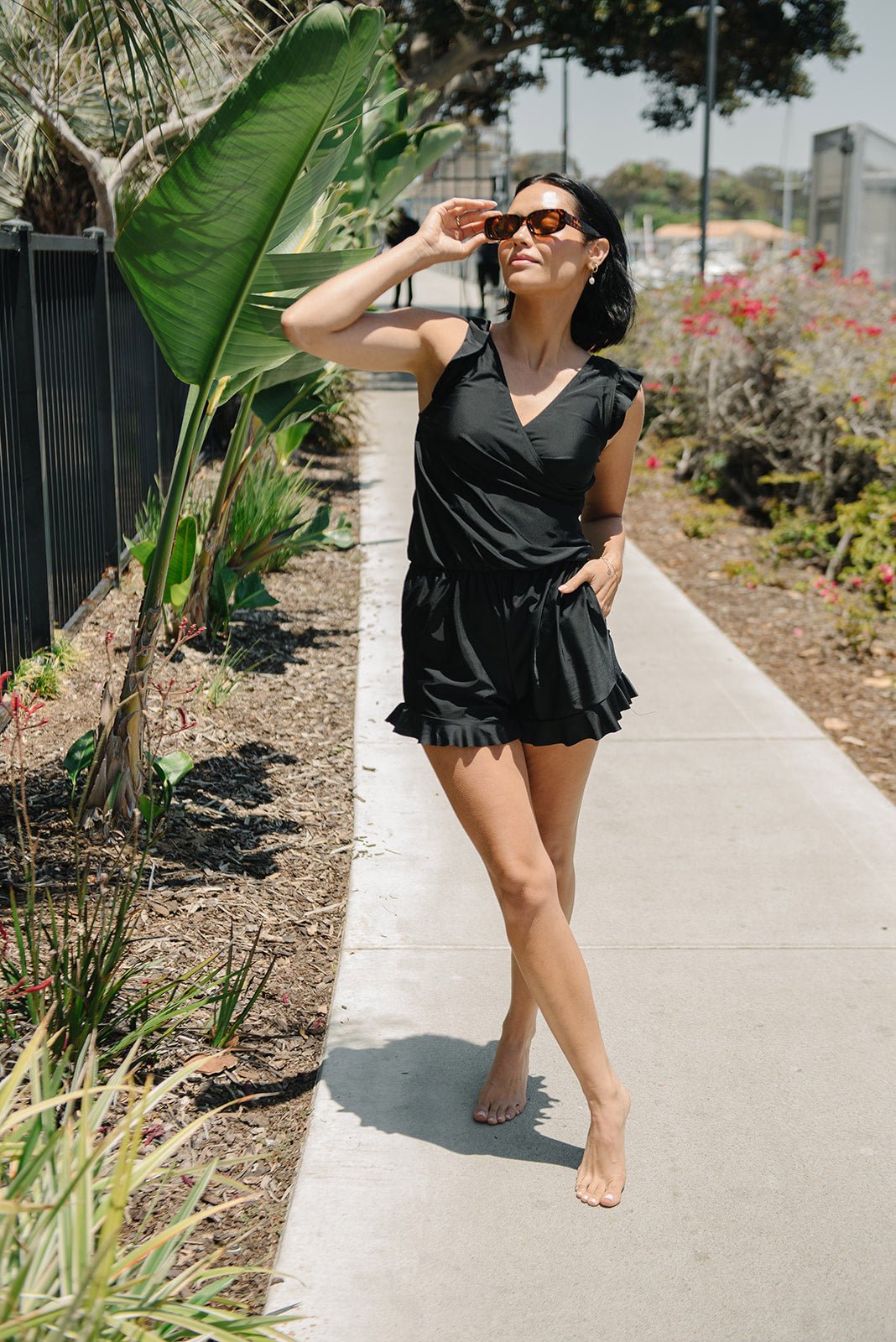 Olwen | Pleated V-Neck Swimsuit