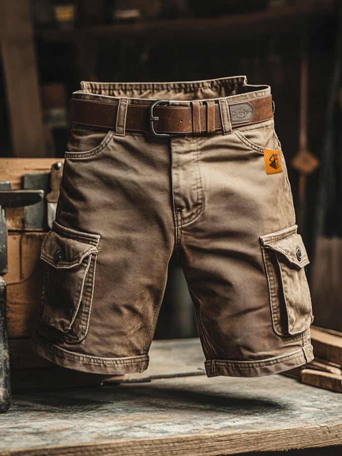 Casual Blend Cargo Shorts with Belt Loops and Flap Pockets - Second Image