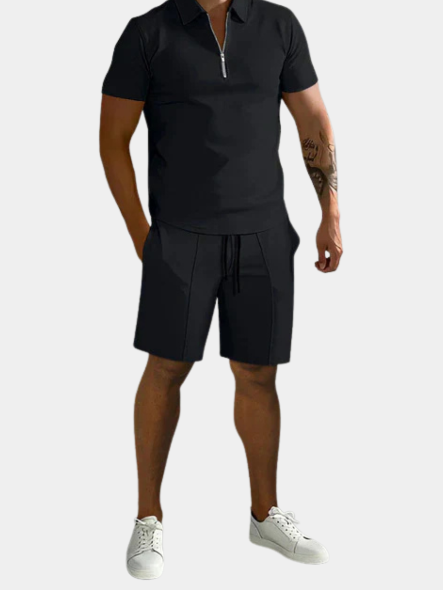 casual-knit-polo-set-with-zip-placket-and-drawstring-shorts-1