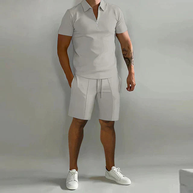 casual-knit-polo-set-with-zip-placket-and-drawstring-shorts-3