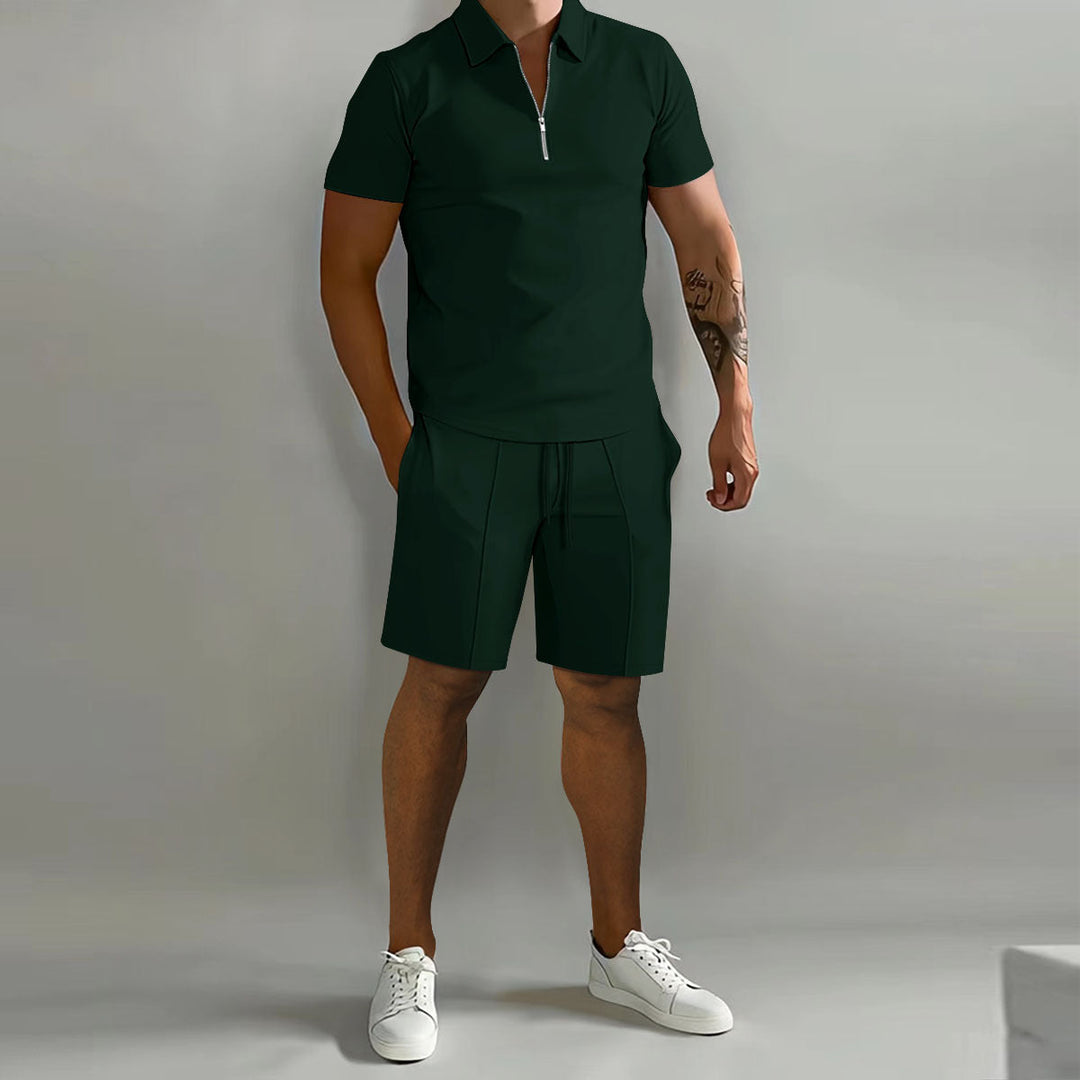 casual-knit-polo-set-with-zip-placket-and-drawstring-shorts-8
