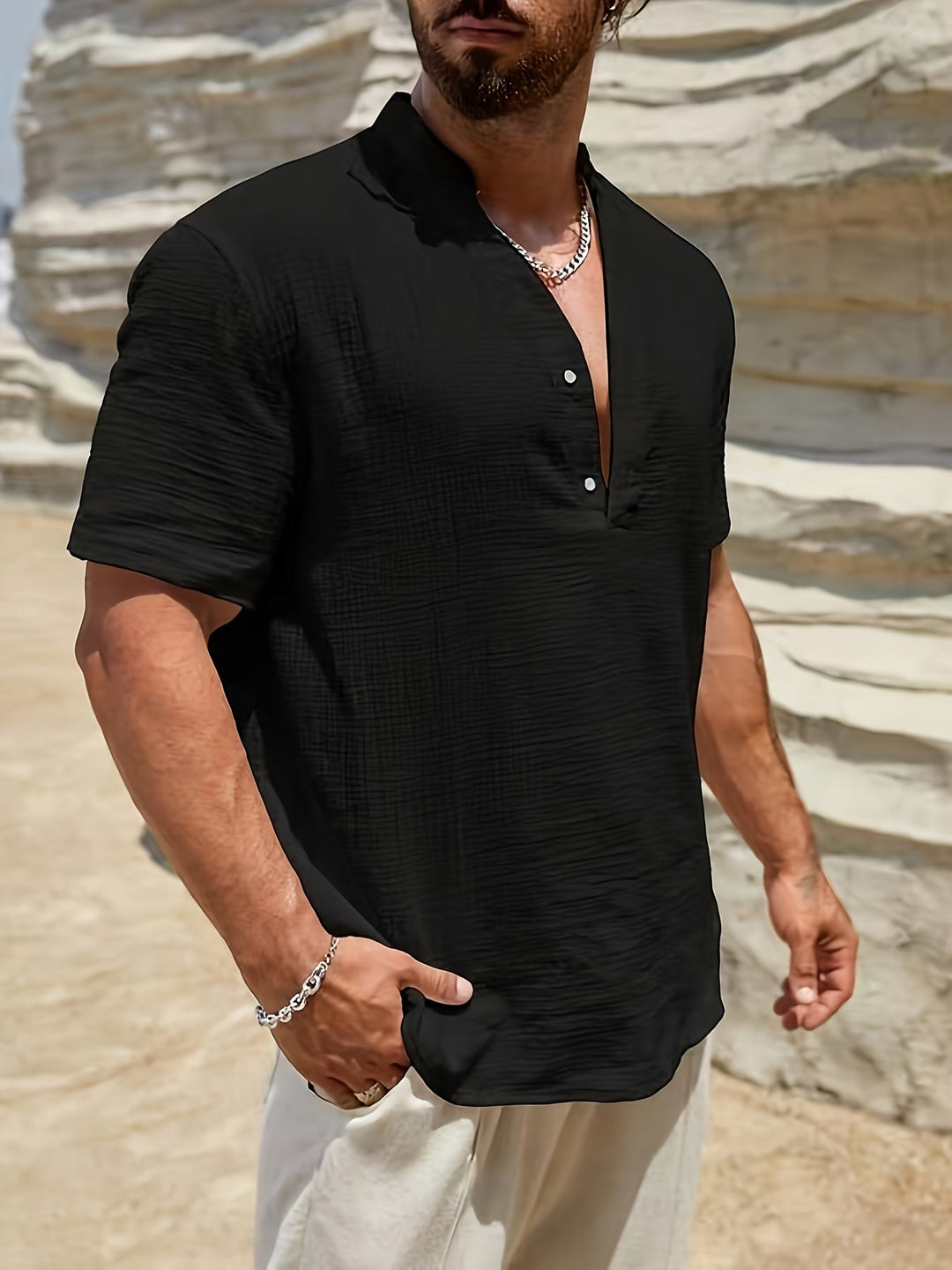 casual-linen-blend-shirt-with-v-neck-and-button-placket-14