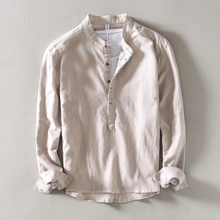 casual-linen-shirt-with-band-collar-and-button-placket-3