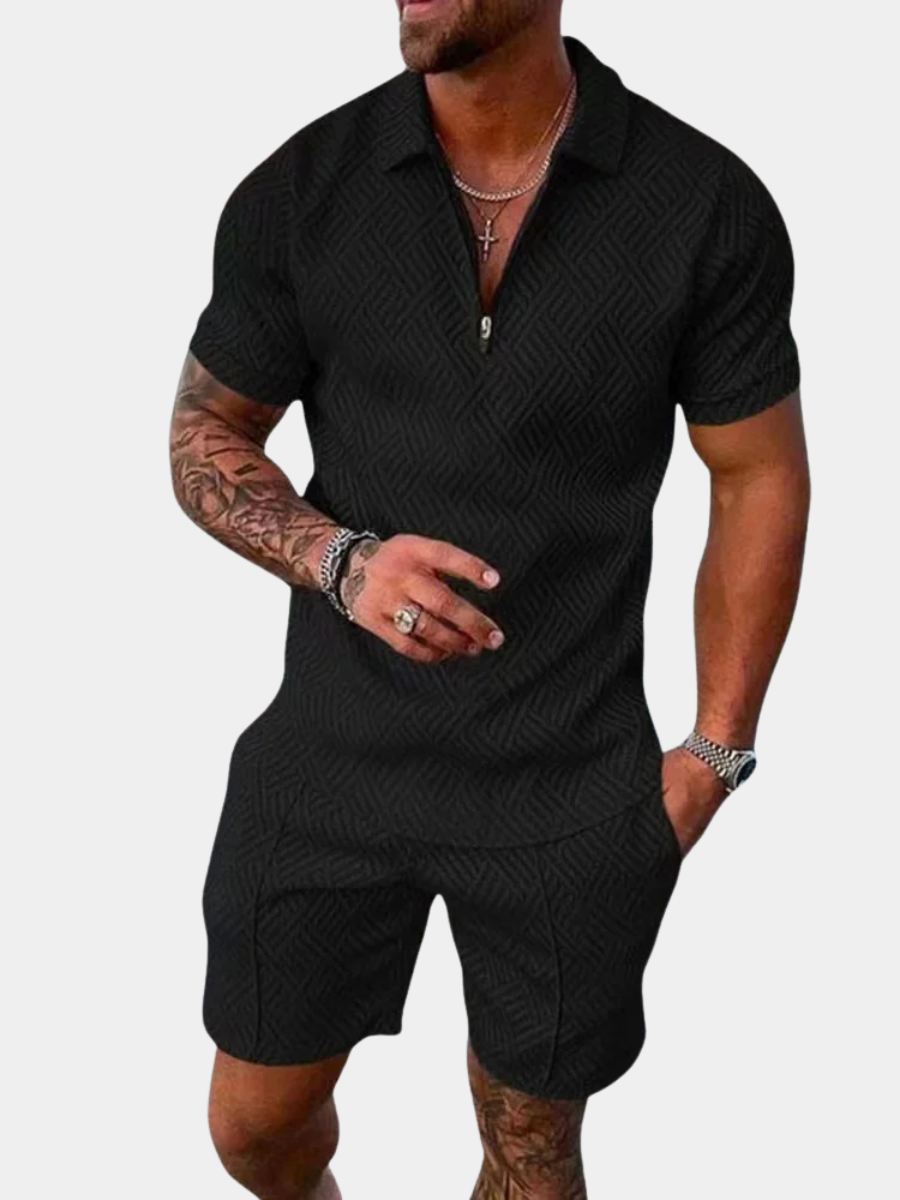casual-polyester-blend-polo-set-with-zip-placket-and-matching-shorts-1