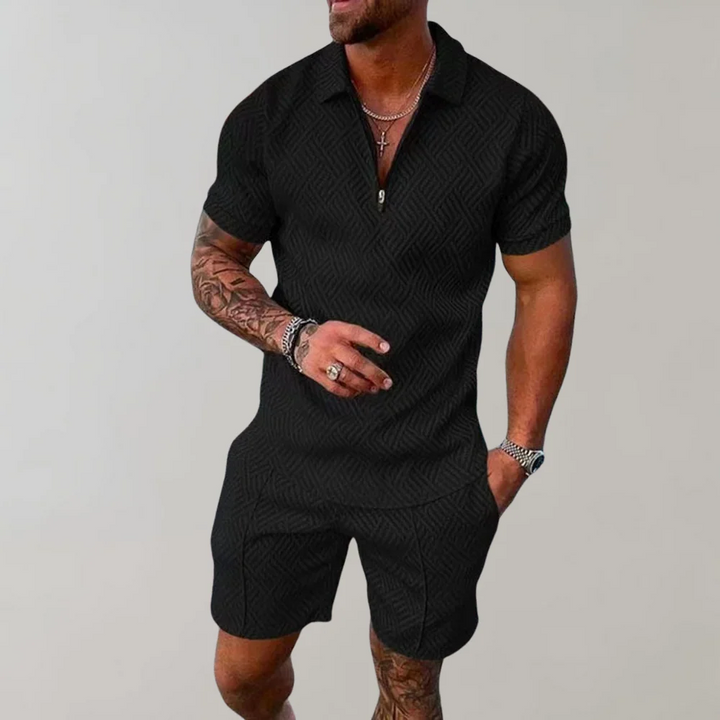 casual-polyester-blend-polo-set-with-zip-placket-and-matching-shorts-2