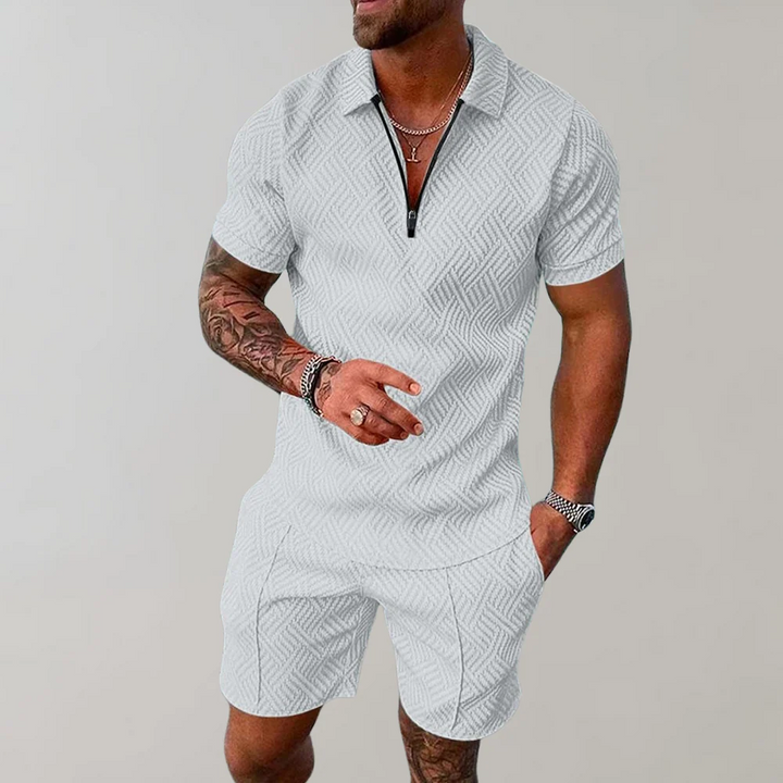 casual-polyester-blend-polo-set-with-zip-placket-and-matching-shorts-3
