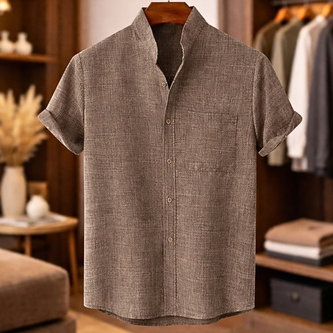 casual-polyester-blend-shirt-with-band-collar-and-chest-pocket-4
