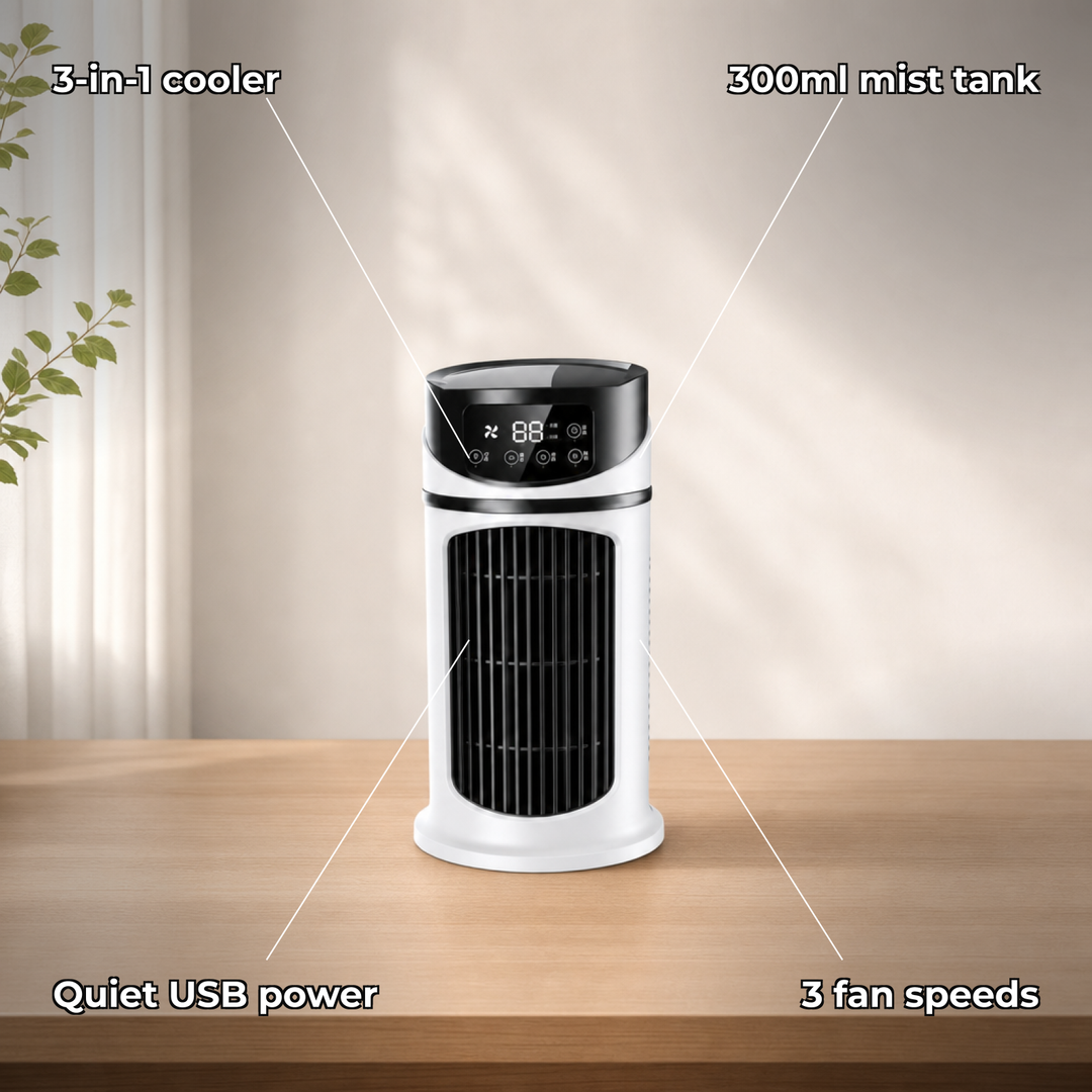 Personal 3-in-1 USB Desk Air Cooler, Humidifier & Fan