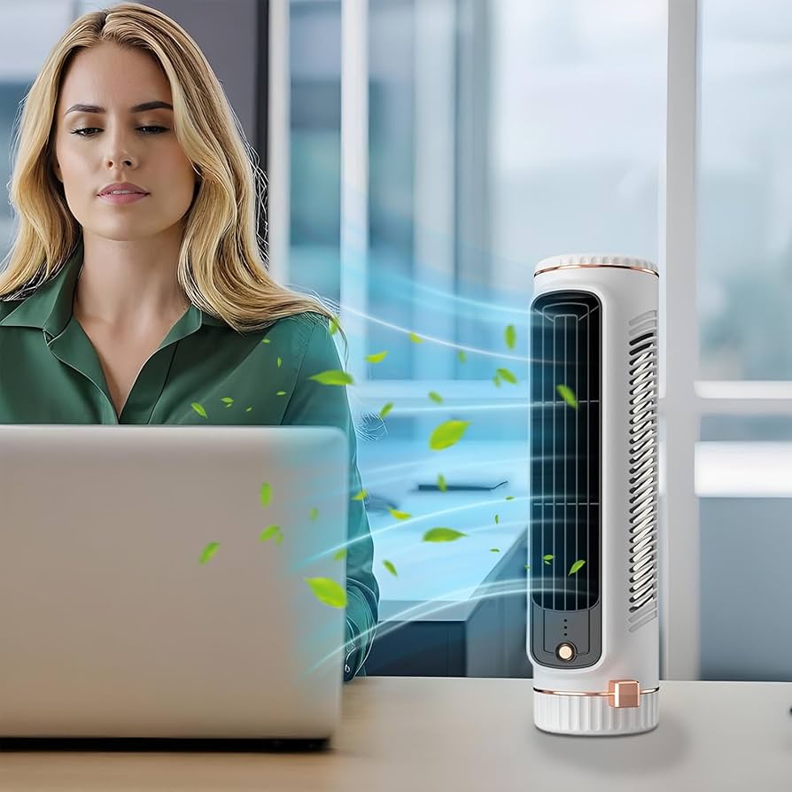 Compact Bladeless Tower Fan - Portable USB Power & 3 Speeds