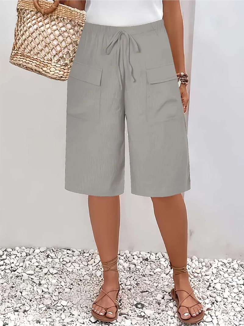 Patricia | Women's Trousers Wide Leg Culotte Drawstring Waist Patch Pocket Summer Casual Pants