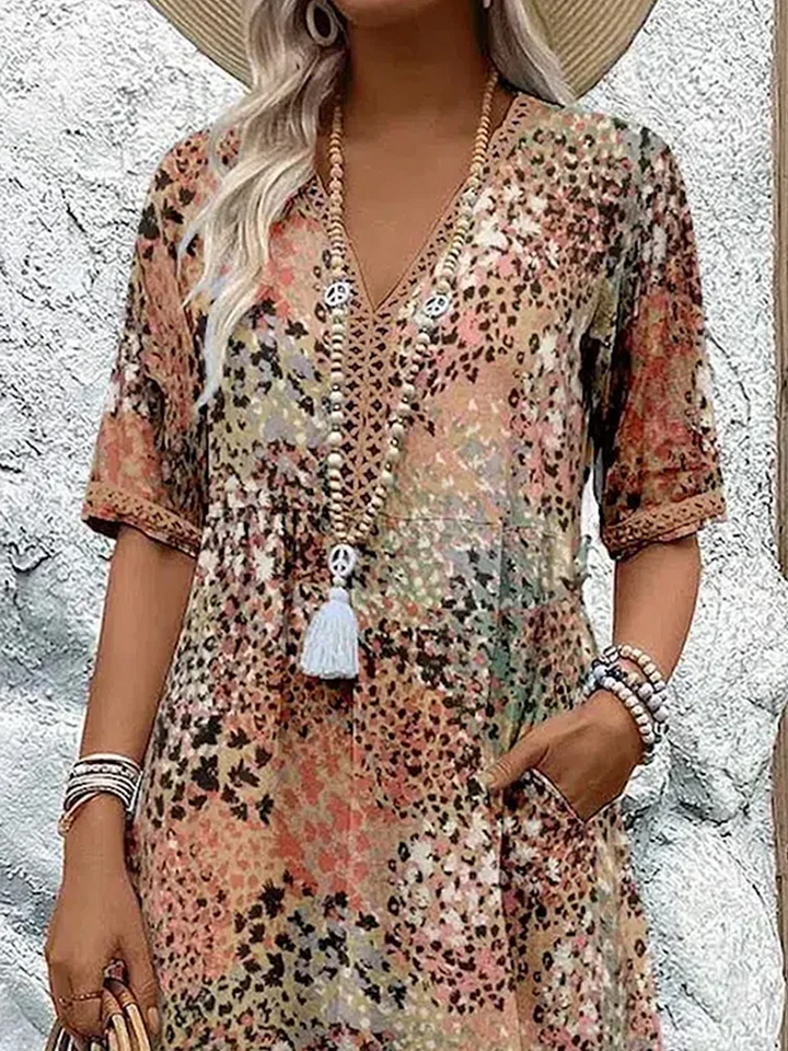 Theodora | Printed V-Neck Midi Dress