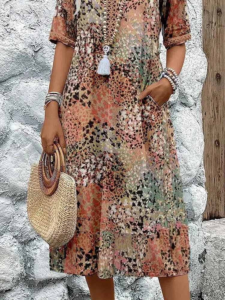 Theodora | Printed V-Neck Midi Dress