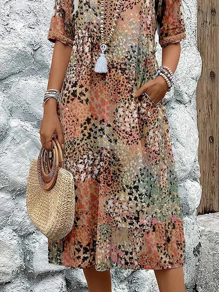 Theodora | Printed V-Neck Midi Dress