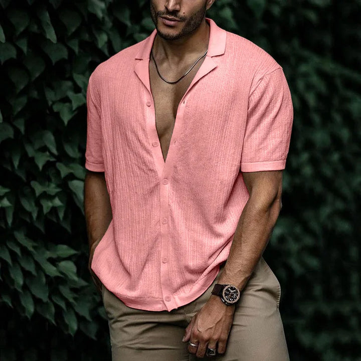 Dominic | Printed Button-Front V-Neck Summer Shirt