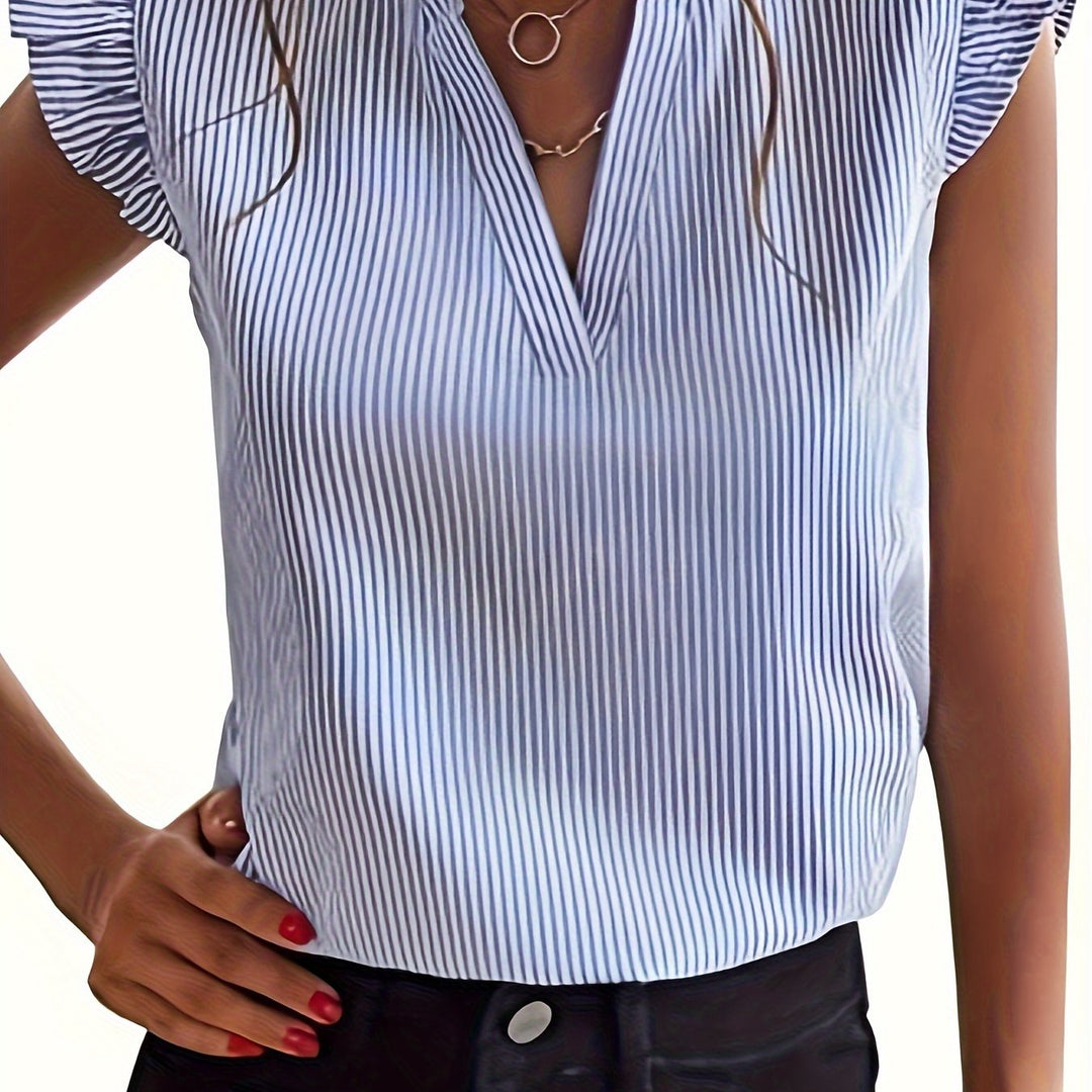 Rowan | Women's Blouse Ruffle Sleeve V-Neck Relaxed Fit Summer Casual Top
