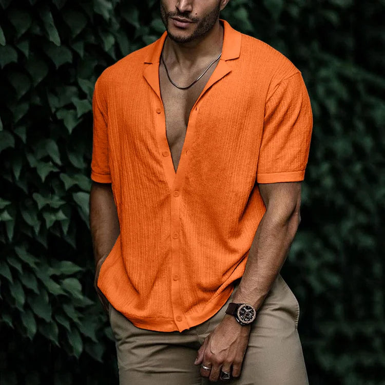 Dominic | Printed Button-Front V-Neck Summer Shirt