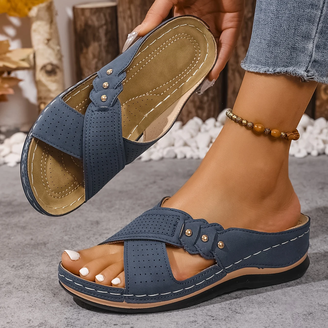 Charlotte | Women's Sandals Wedge Crossover Strap Contoured Footbed Summer Casual Sandals