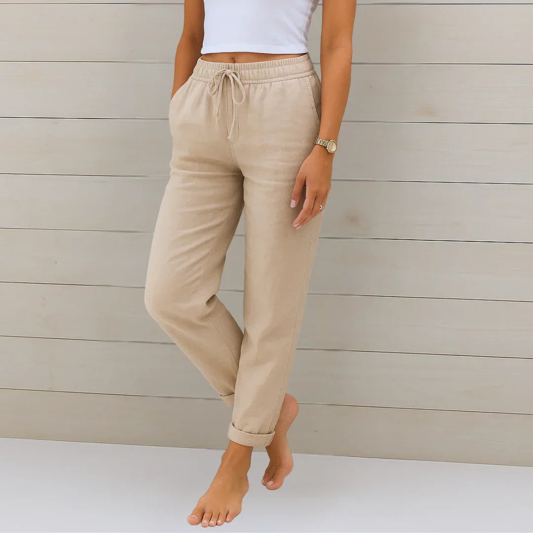 Monica Women's Tapered Trousers Drawstring Waist Cropped Pocket Casual Pants