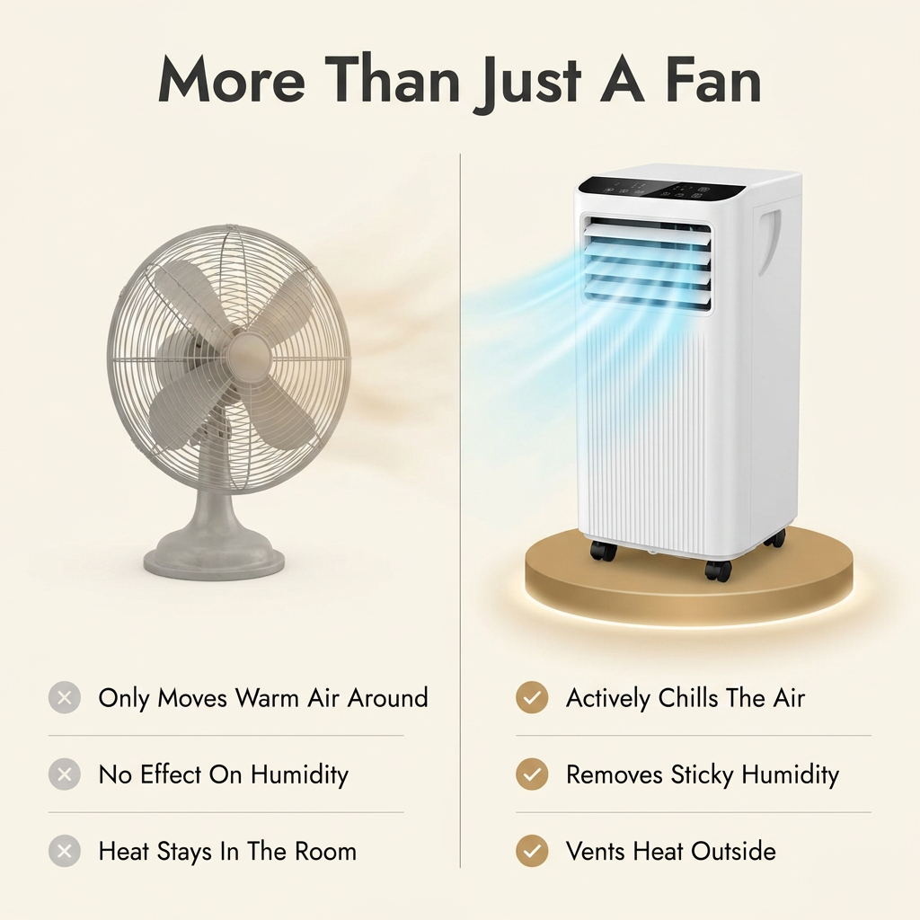 Air Con Unit 9000 BTU – Portable Air Conditioner & Dehumidifier with Window Kit, No Drilling