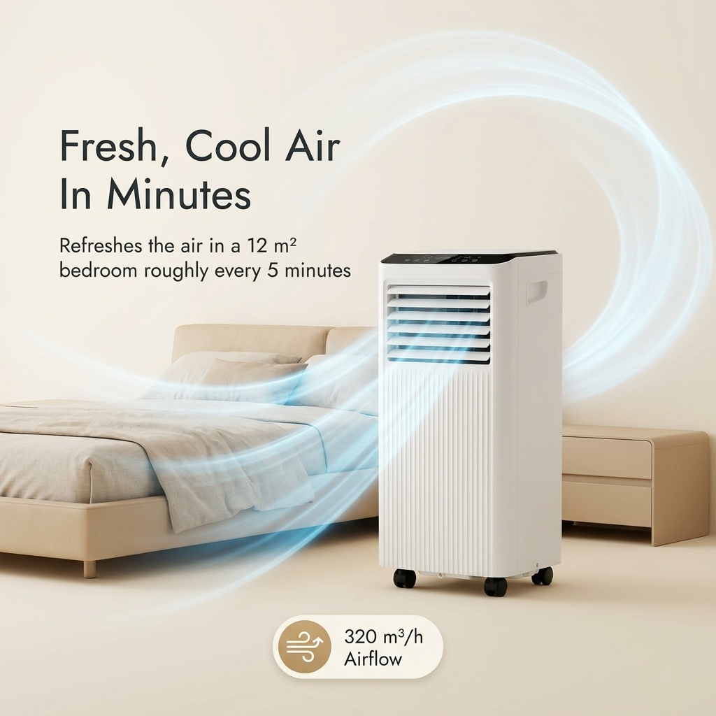 Air Con Unit 9000 BTU – Portable Air Conditioner & Dehumidifier with Window Kit, No Drilling