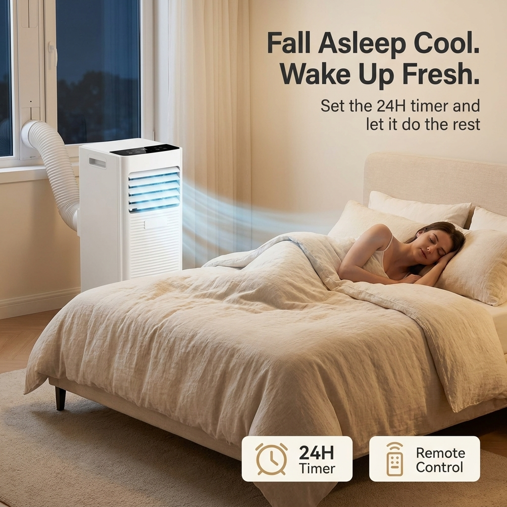 Air Con Unit 9000 BTU – Portable Air Conditioner & Dehumidifier with Window Kit, No Drilling