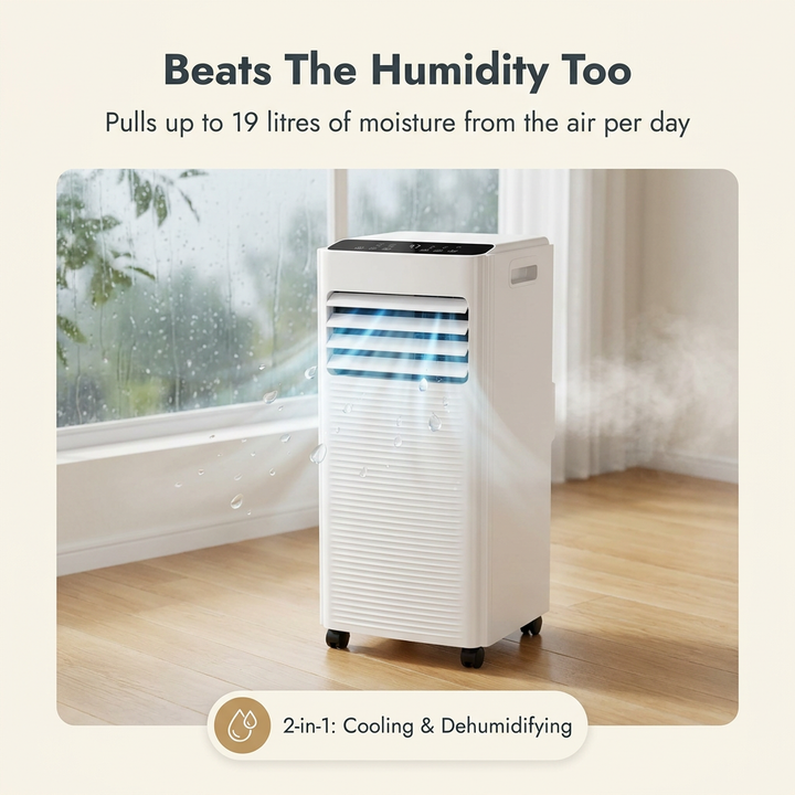 Air Con Unit 9000 BTU – Portable Air Conditioner & Dehumidifier with Window Kit, No Drilling